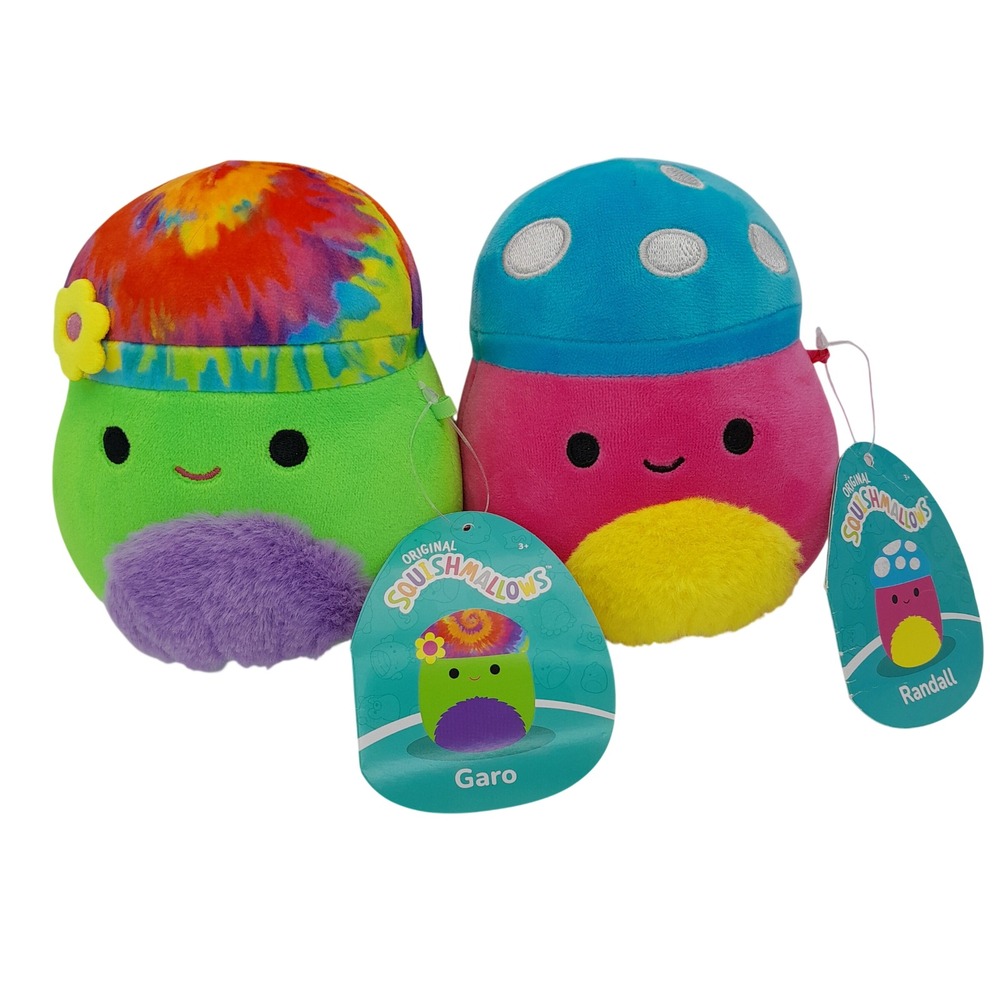 Squishmallows Garo & Randall Mushroom Plush Set 5 Inch NWT Tie Dye Pink Green